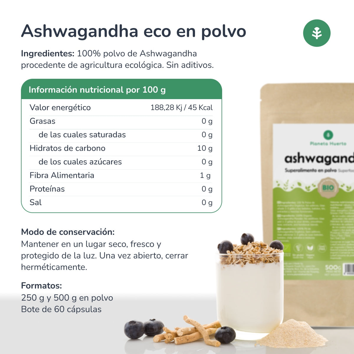 Planeta Huerto organic ashwagandha powder 500 g