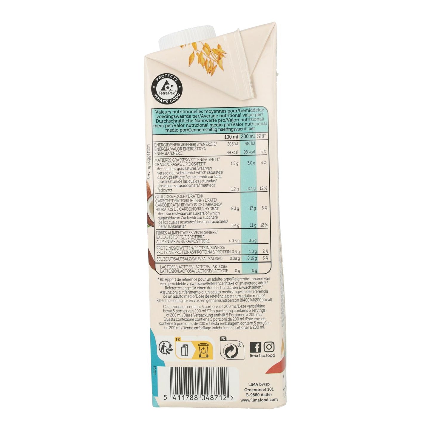 Plantaardige drank van haver en kokos ECO Lima 1 l