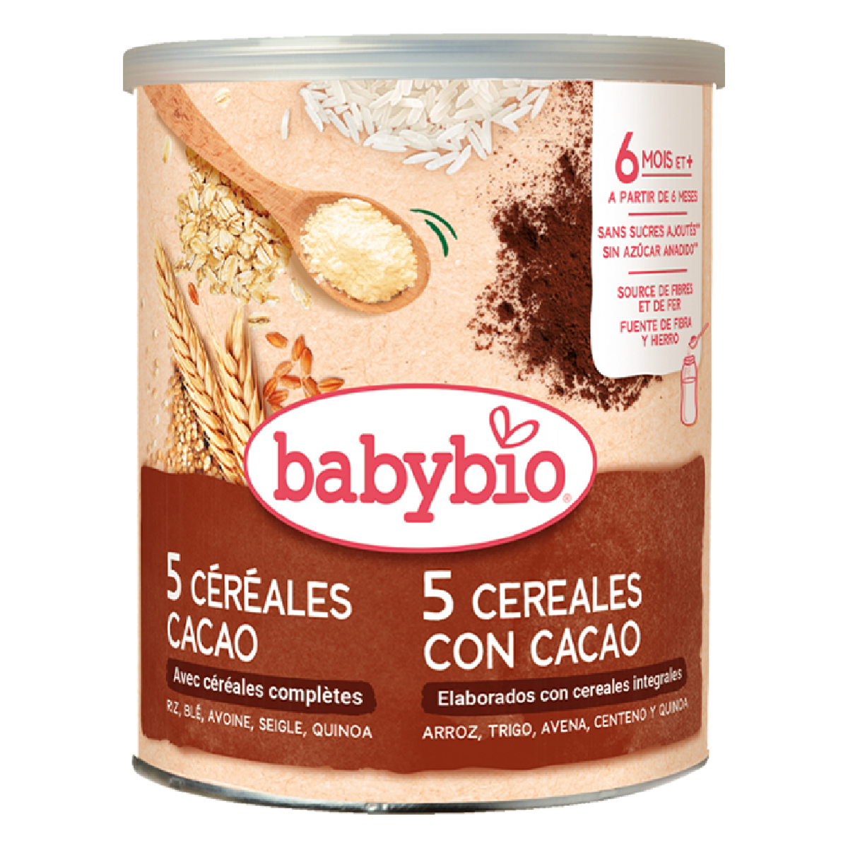 Babypap 5 granen met cacao vanaf 6 maanden Babybio 220 g