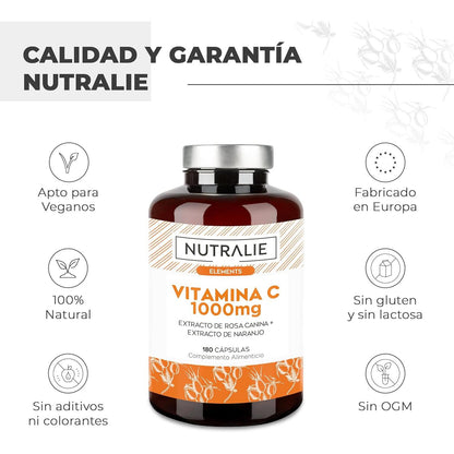 Nutralie Witamina C 1000 mg Rosa Canina + Witamina C Przeciwutleniacz 180 kapsułek