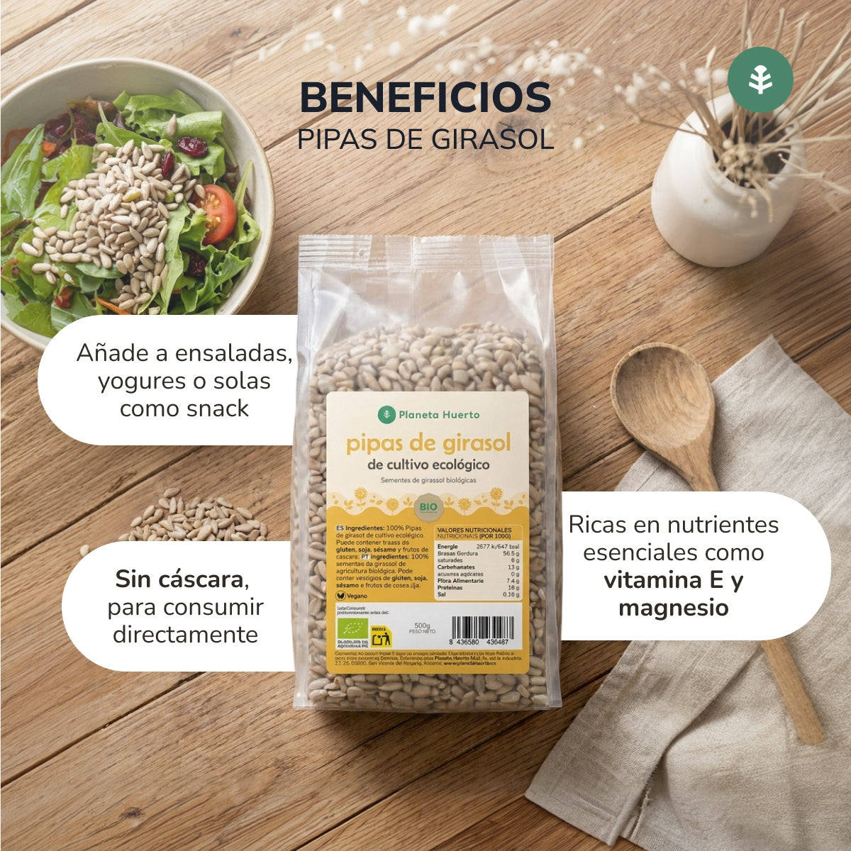 Graines de tournesol décortiquées ECO Planeta Huerto 2,5 kg