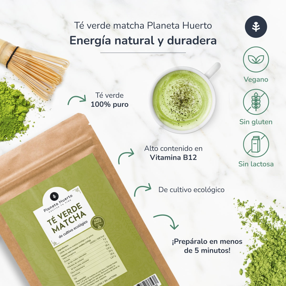 Matcha-thee in poedervorm ECO Planeta Huerto 500 g