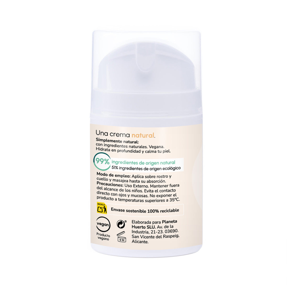 Fuktgivande ansiktskräm med argan och bomull Planeta Huerto 50 ml