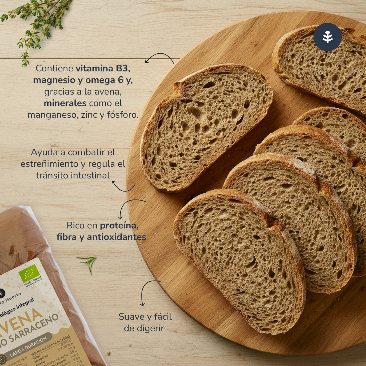 Pan integral de avena y trigo sarraceno ECO Planeta Huerto 500 g