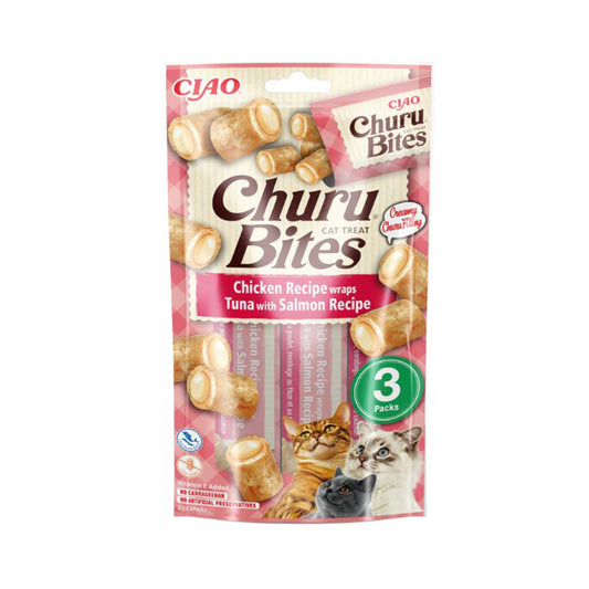 Churu Cat Bites recept met tonijn en zalm Snack voor katten 3 x 10 g