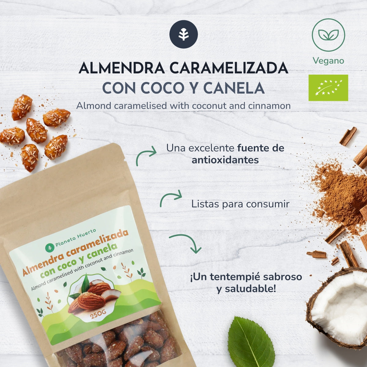 Amandes avec noix de coco et cannelle Planeta Huerto 250gr