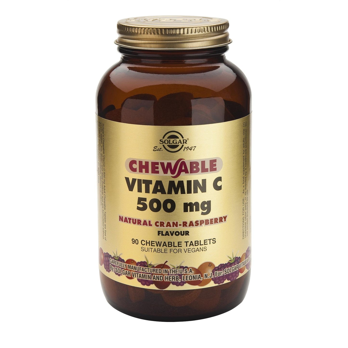 Solgar raspberry-flavoured vitamin C 500 mg, 90 chewable tablets