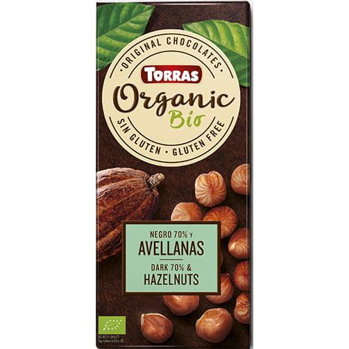 Veganistische pure chocolade 70% en biologische hazelnoten Torras 100 g
