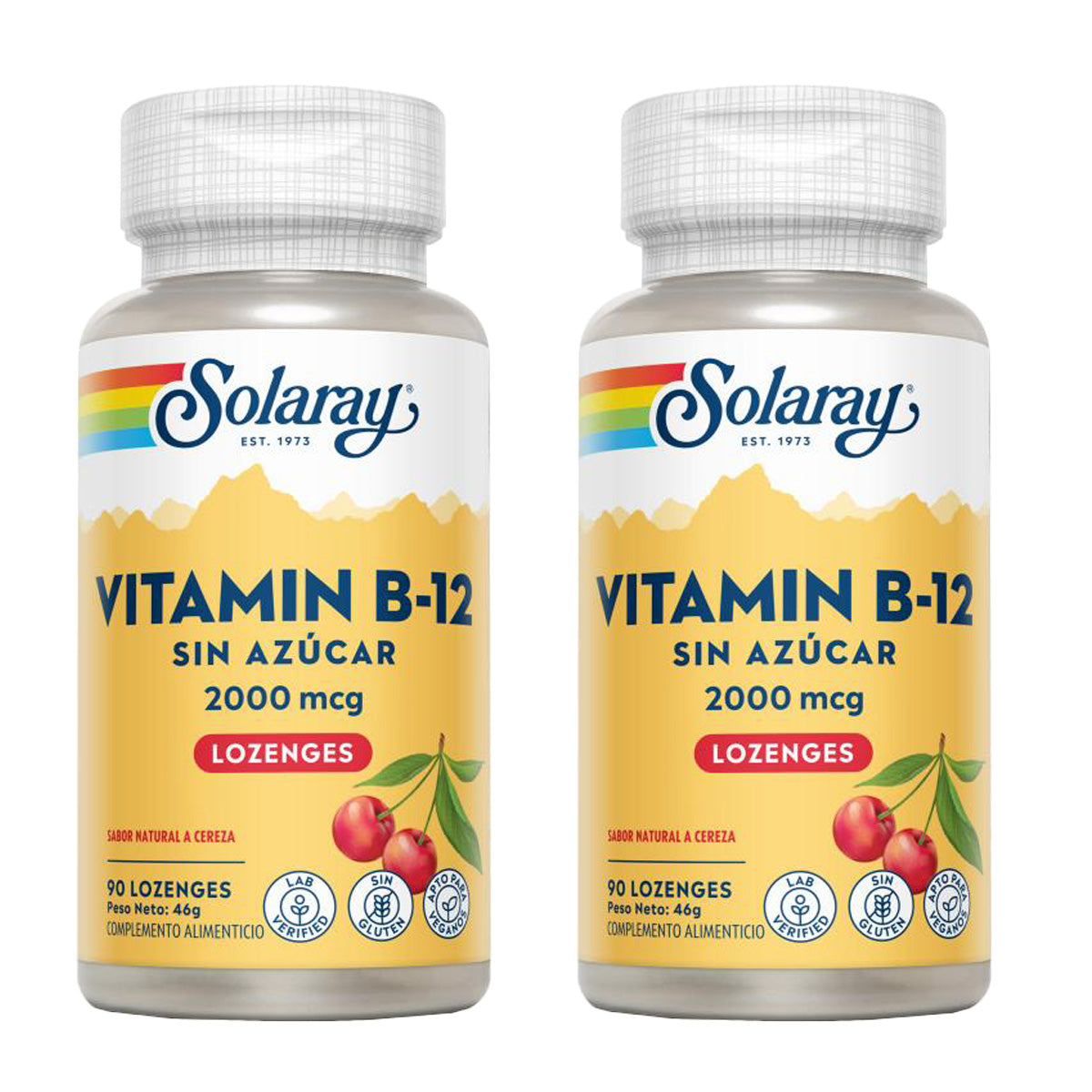 Packung mit 2 x Vitamin B12 2000 Mcg sublingual von Solaray, 90 Tabletten