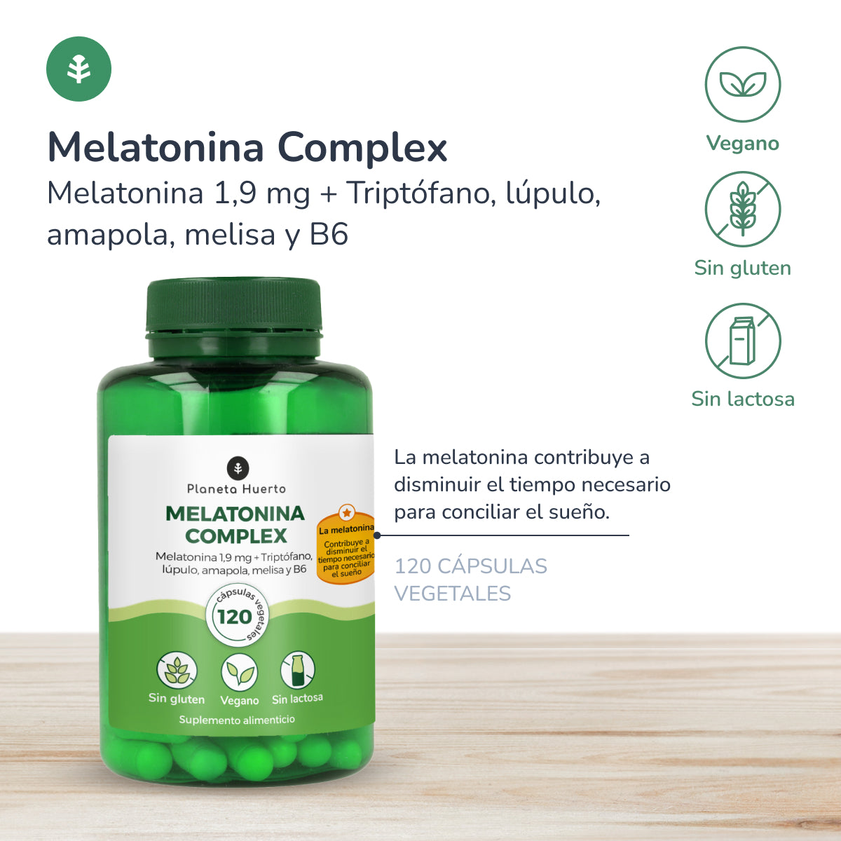 Confezione 2xComplesso di melatonina Planeta Huerto 120 capsule