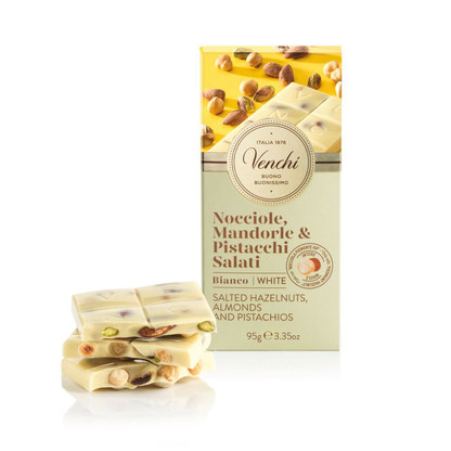 Tavoletta di cioccolato bianco con nocciole intere IGP Piemonte, pistacchi e mandorle Venchi 95 g