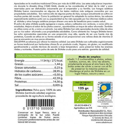 Shiitake w proszku BIO Salud Viva, 125 g