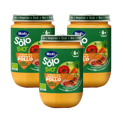 Pack 3 x petits pots de légumes avec lentilles et poulet Hero Baby SOLO 190 g