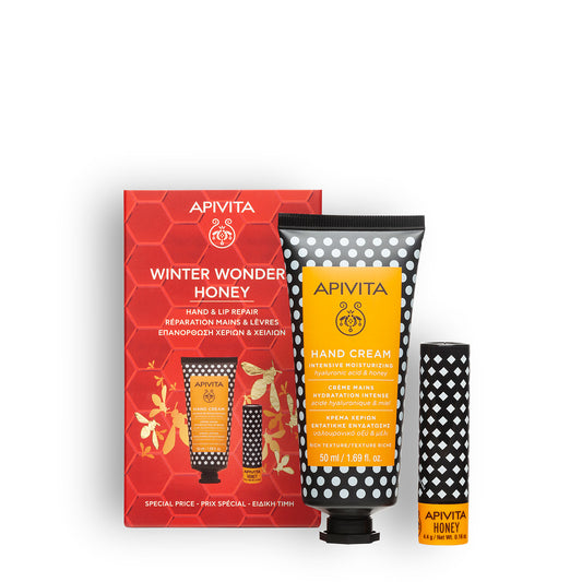 Kerstpakket Handcrème met honing + Lippenbalsem, Apivita, 4,4 g