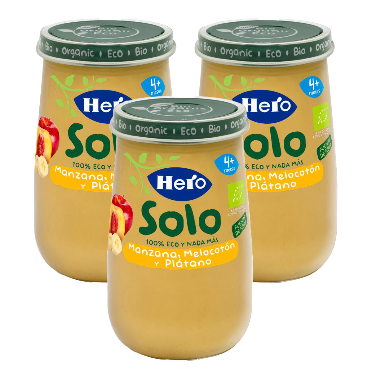 Zestaw 3x słoiczki z jabłkiem, brzoskwinią i bananem Eco 190 g-Hero Baby