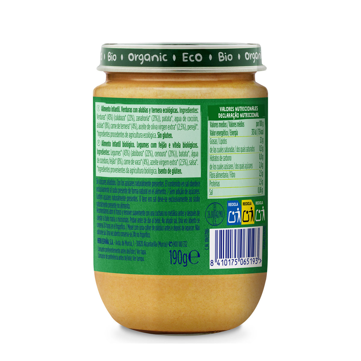 Eco +6 months beef and bean jar, Hero Baby SOLO, 190 g