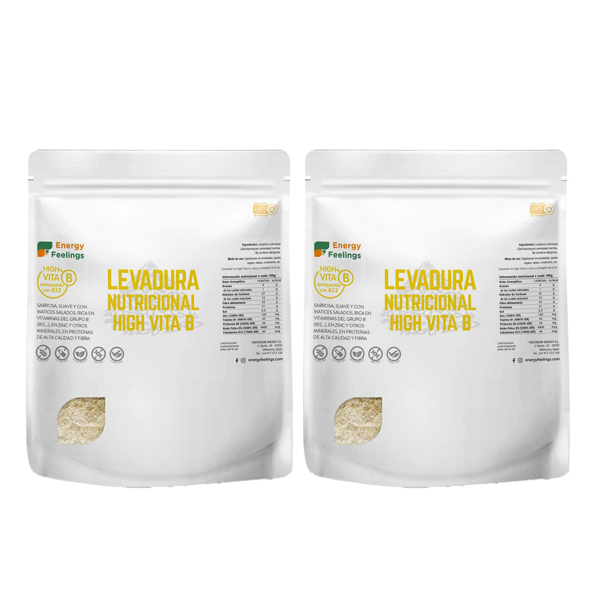 Pack of 2x Energy Feelings Nutritional Yeast Flakes with Vitamin B12, 250 g