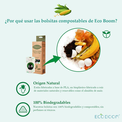 Sacs biodégradables 100 % compostables Ecoboom 5 x 20 sacs