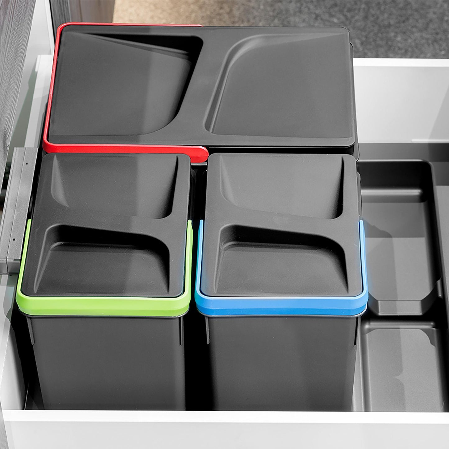 Recycle kitchen drawer containers, height 216, 1x12 + 2x6, anthracite grey plastic, plastic, Emuca