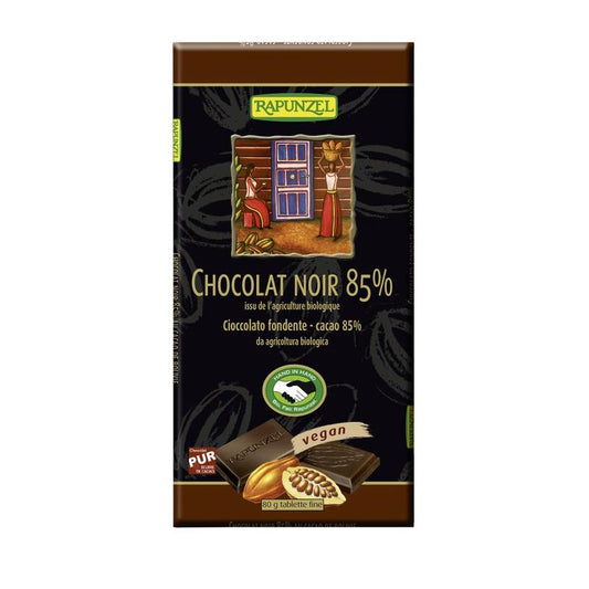 Tablette de chocolat à 85 % de cacao Rapunzel, 80 g