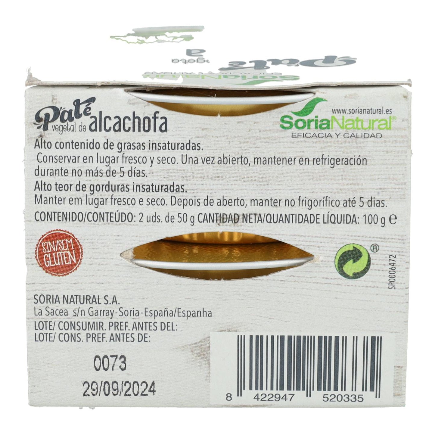 Pâté de légumes aux artichauts Soria Natural 2 x 50 g