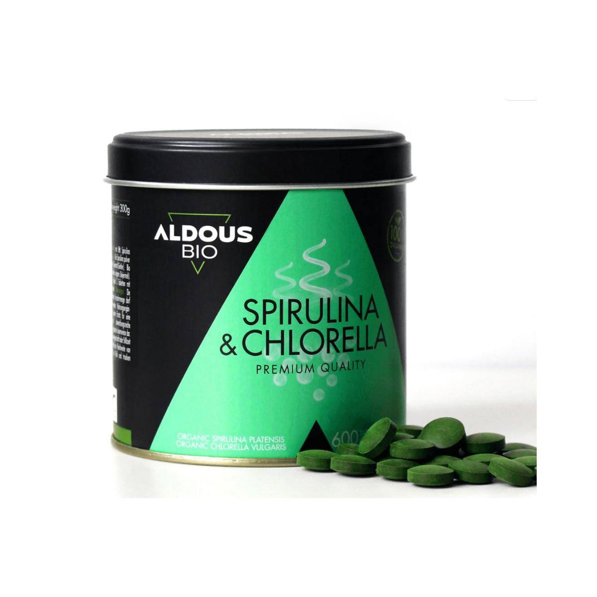 Mieszanka spiruliny i chlorelli ekologicznej, 600 tabletek Aldous Bio