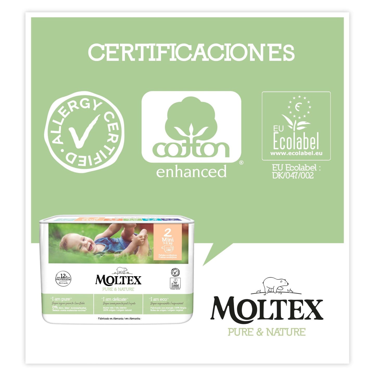 Voordelige verpakking luiers T2 (3-6 kg) Moltex Pure & Nature, 144 stuks