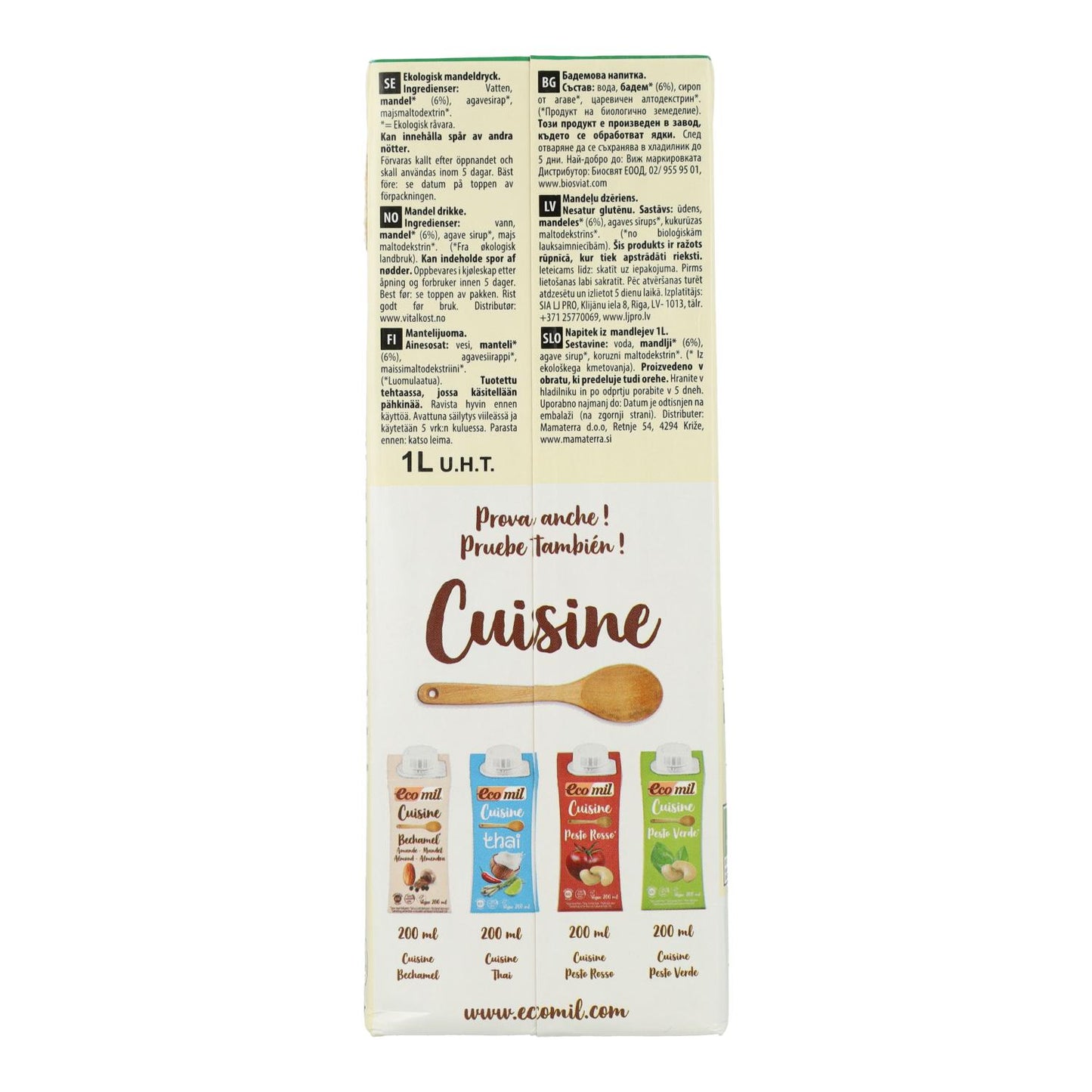 Pack 6 uds Bebida Vegetal de Almendra endulzada con Ágave BIO EcoMil 1L