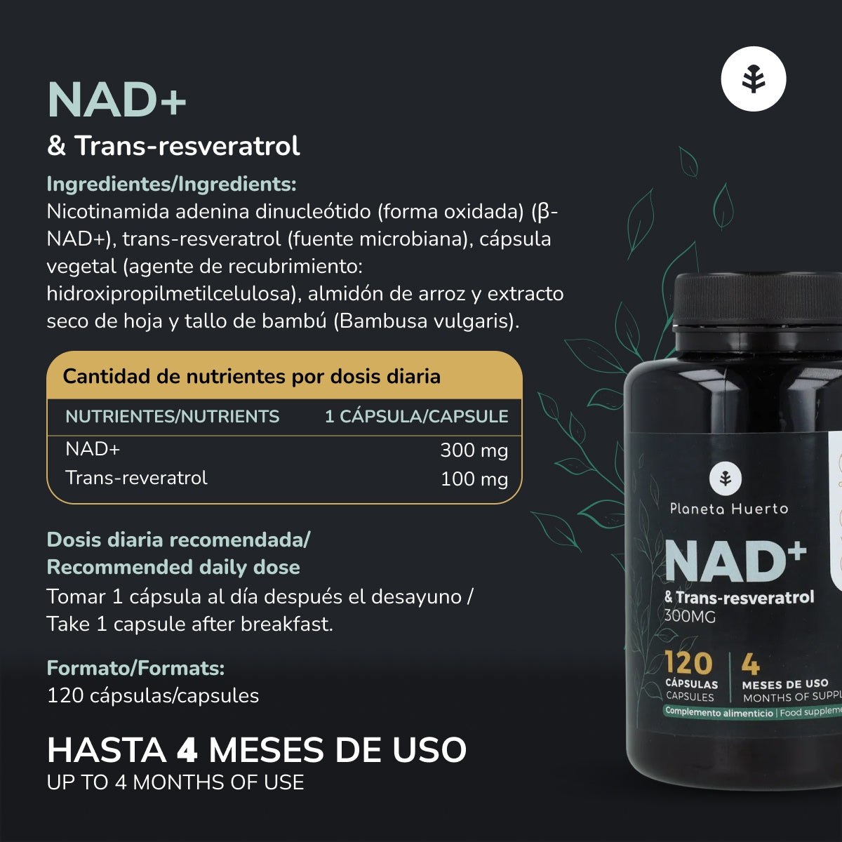 NAD+ Transresveratrol Planeta Huerto 120 kapslar