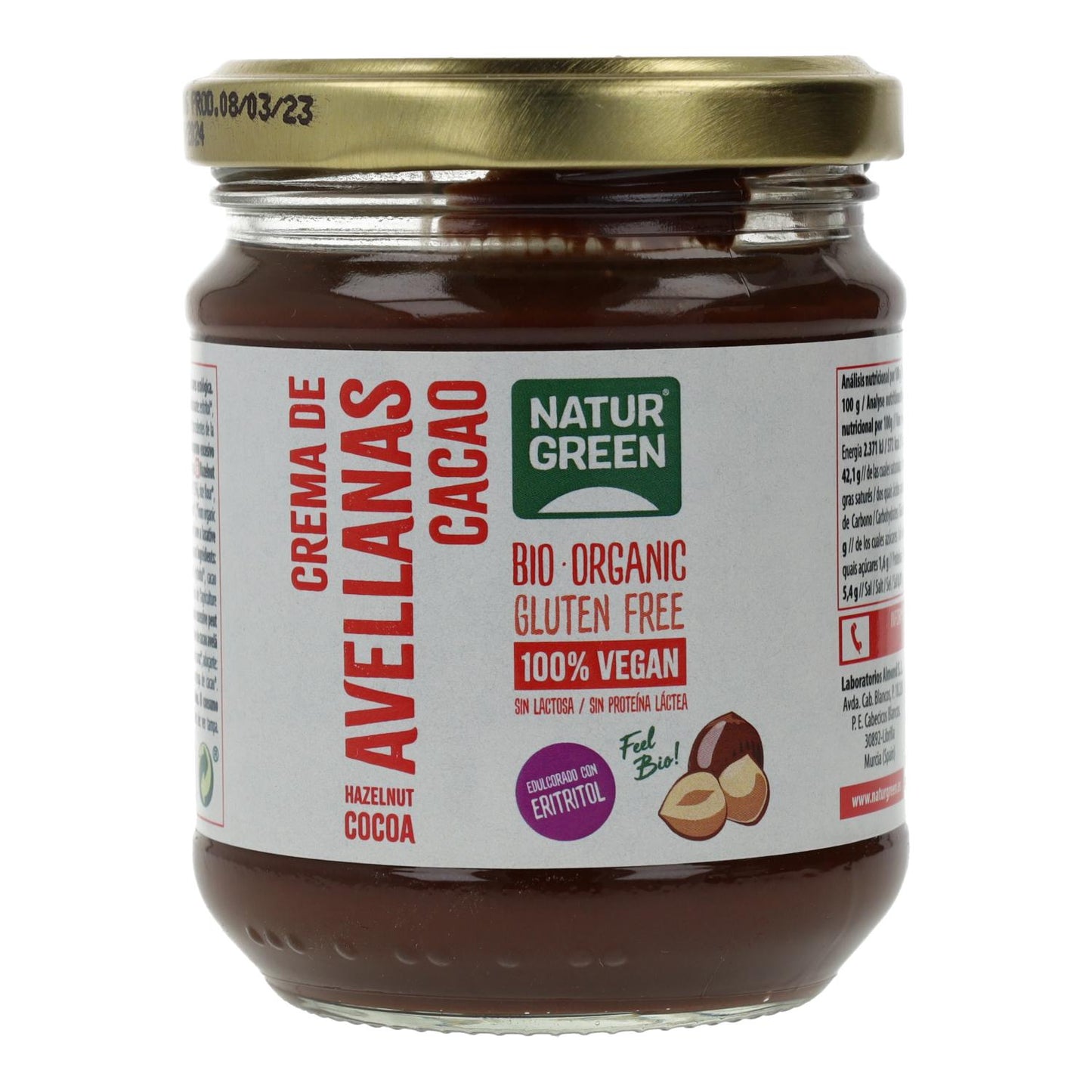Crema de Avellanas y Cacao contenido reducido de azúcares Naturgreen 200 g