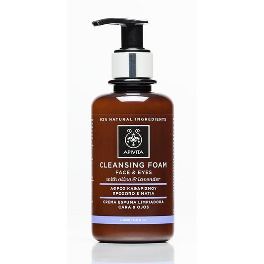 Crema detergente in schiuma per viso e occhi con oliva e lavanda Apivita 200 ml