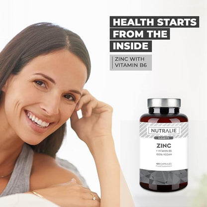 Nutralie Zink med vitamin B6 Akne Hud Hår Vegansk 120 kapslar