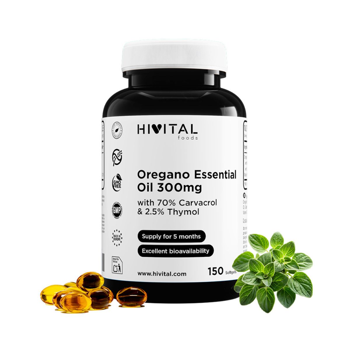 Essentiële olie van oregano 300 mg Hivital 150 capsules