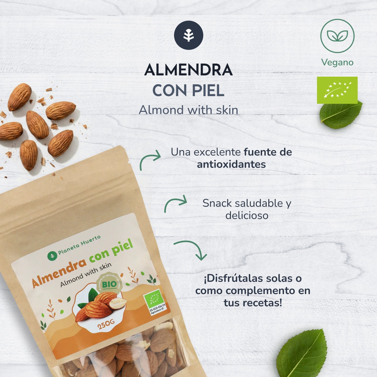 Natuurlijke amandelen met schil ECO Planeta Huerto 250 g