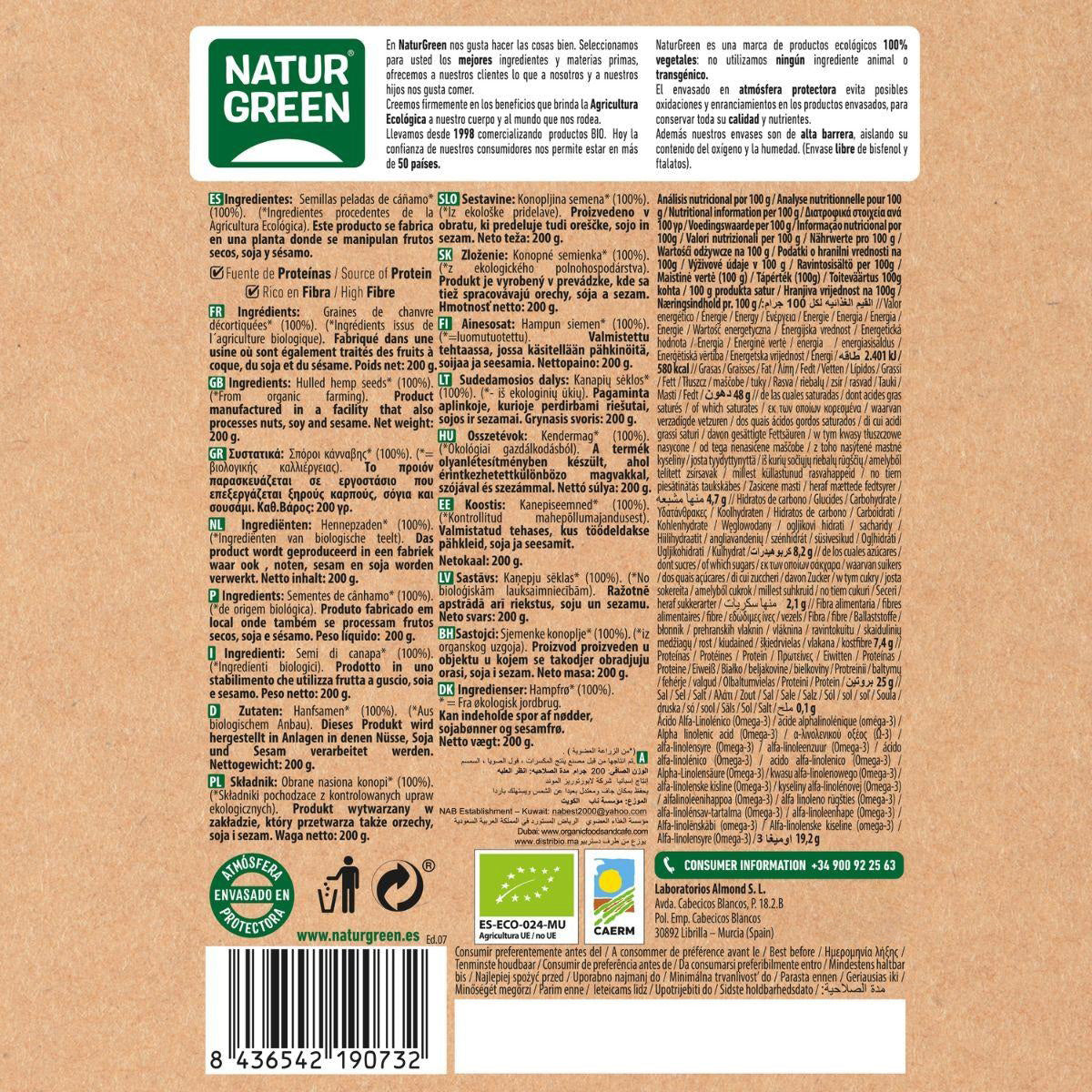 Semillas de Cáñamo peladas Naturgreen 400 g