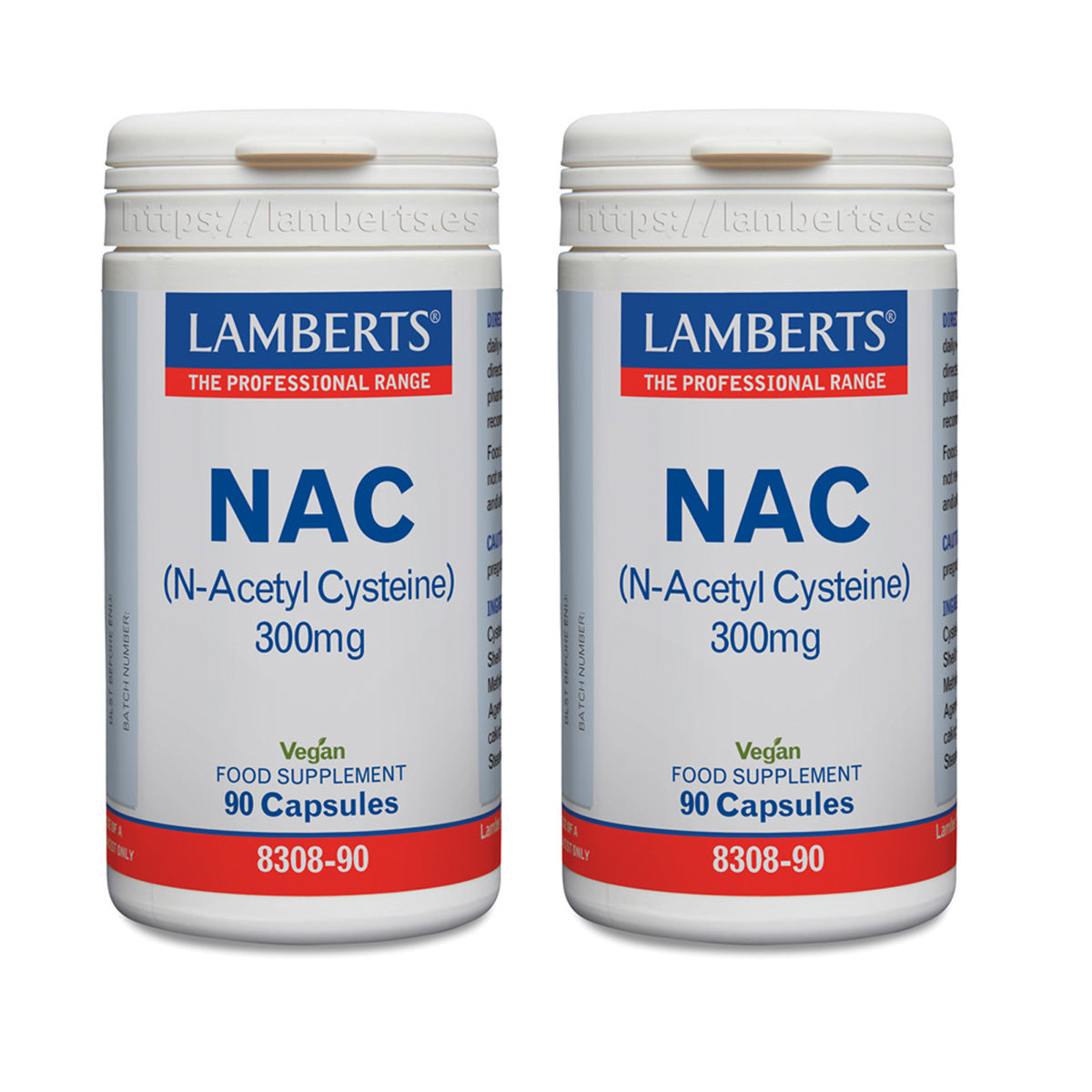 Confezione da 2 NAC (N-Acetil Cisteina) Lamberts 300 mg, 90 capsule