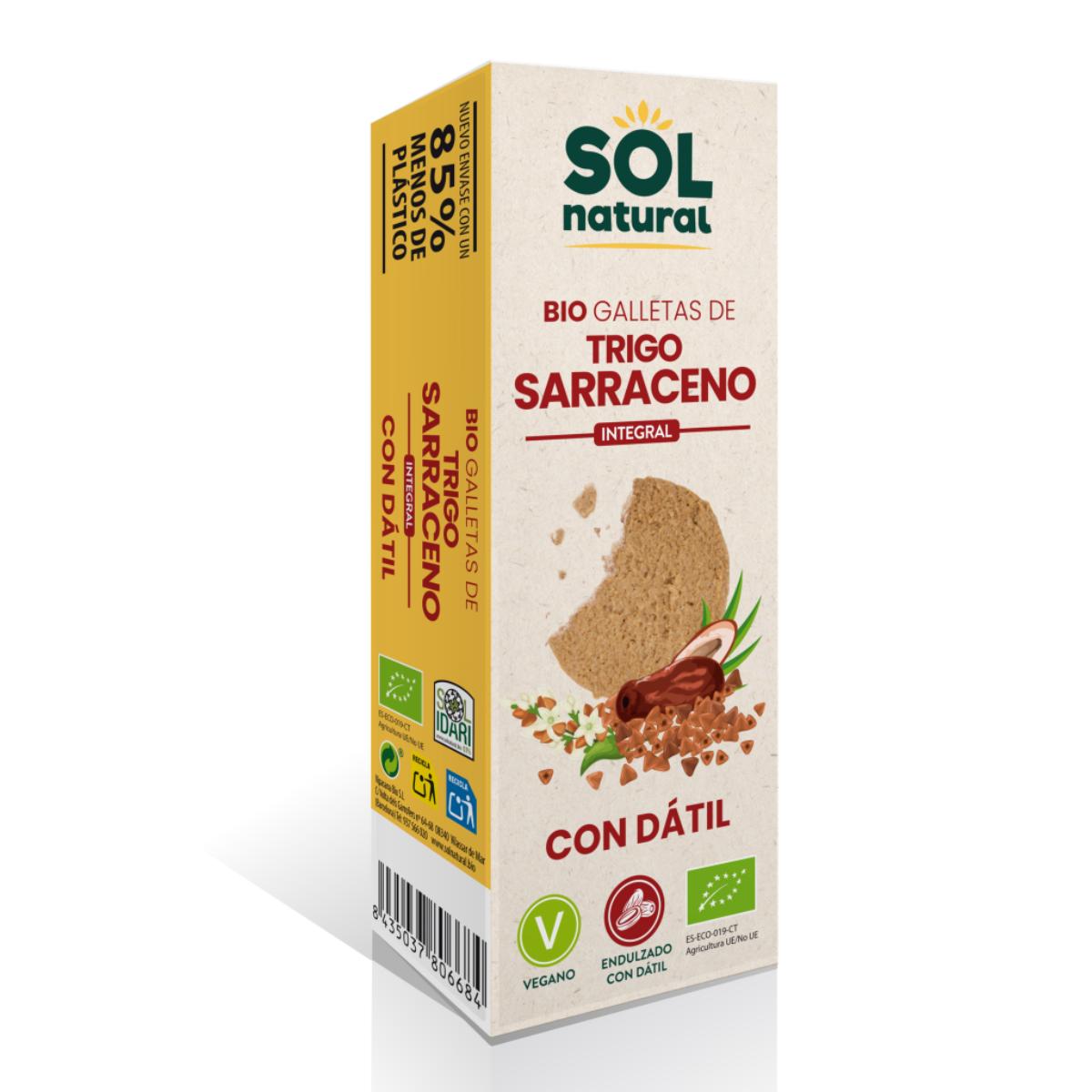 Lot de 2 paquets de biscuits complets au sarrasin sucrés aux dattes bio Sol Natural 170 g
