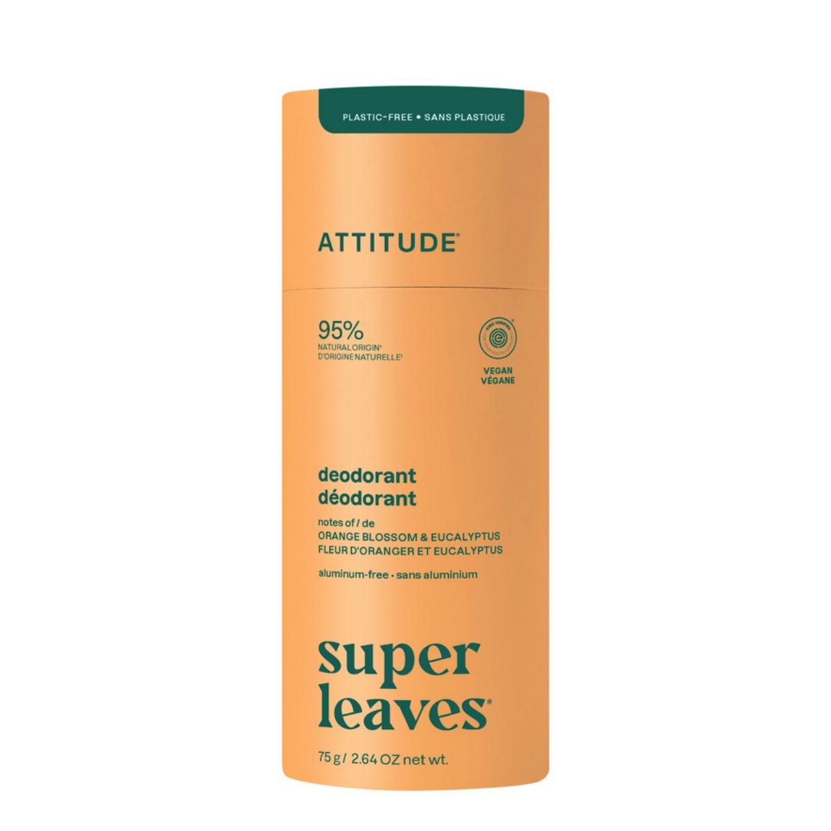 Super leaves Deodorant - Oranjebloesem en eucalyptus - plasticvrij, Attitude, 75 g
