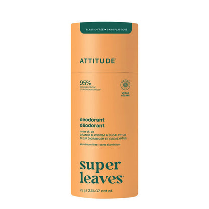 Super leaves Deodorant - Oranjebloesem en eucalyptus - plasticvrij, Attitude, 75 g