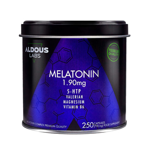 Mélatonine avec magnésium, 5-HTP, valériane et vitamine B6, 250 gélules. Aldous Labs