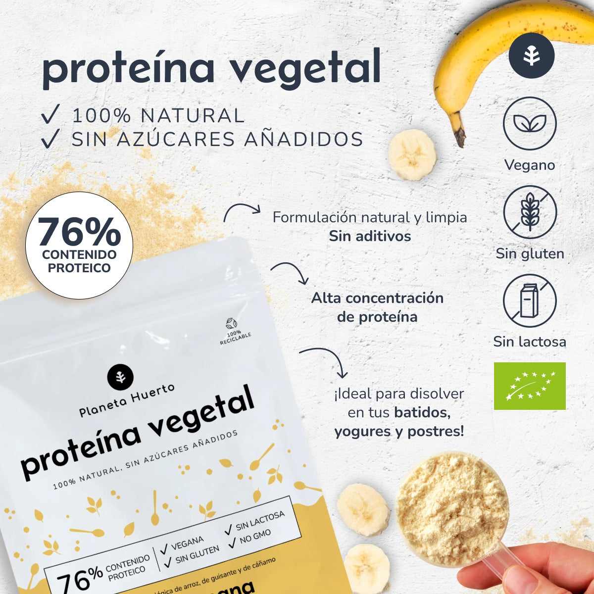 Vegetable protein ECO 76% Banana Planeta Huerto 500 g