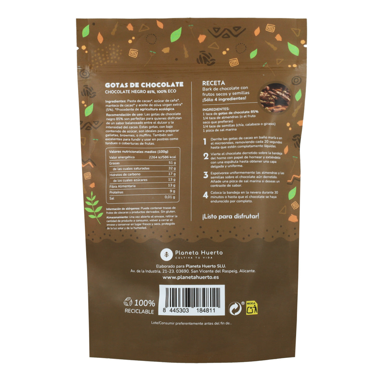 Dropsy czekoladowe 85% kakao ECO Planeta Huerto 200 g