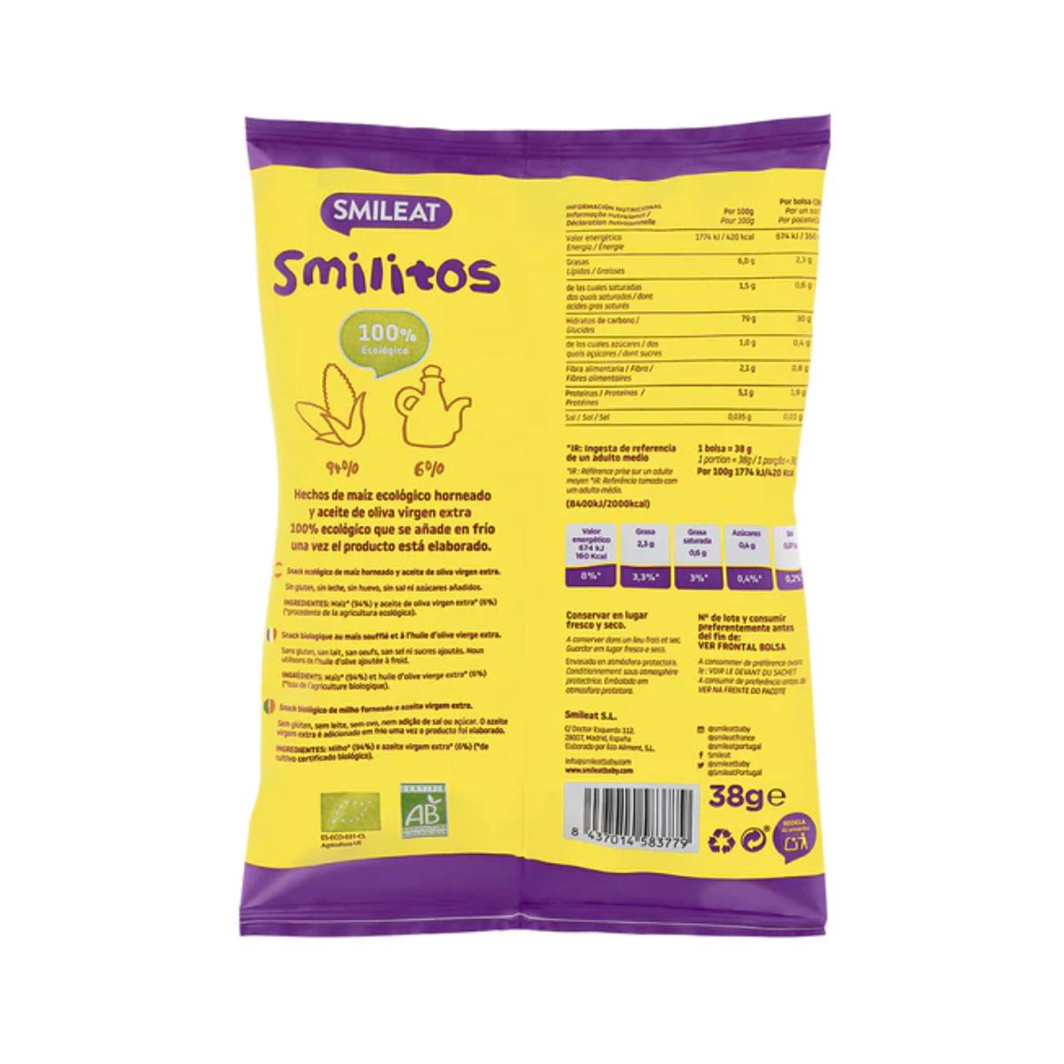 Pack of 12 Smilitos, organic corn snacks Smileat, 38g