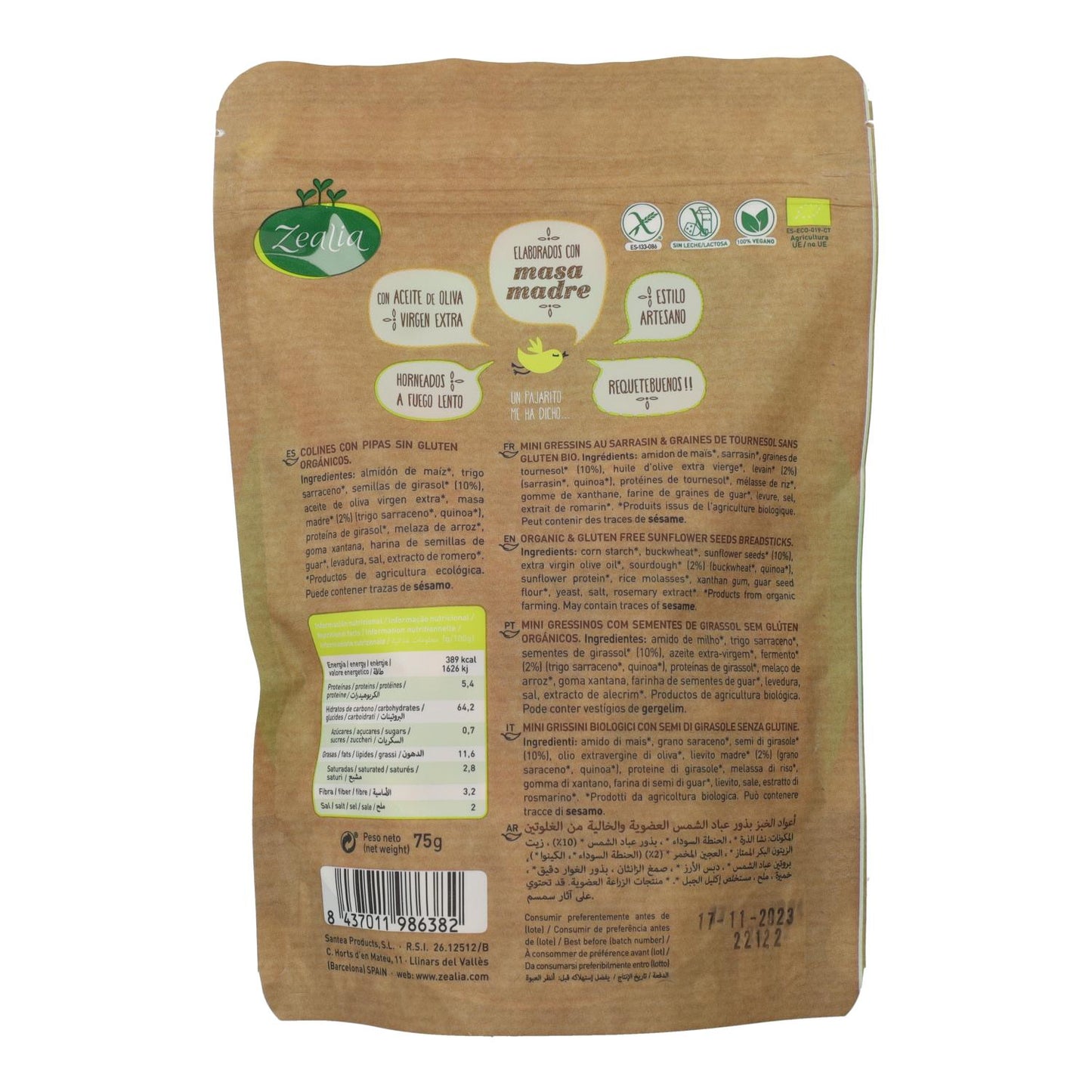 Mini Grissini Colines met pitten BIO glutenvrij Zealia 75 g