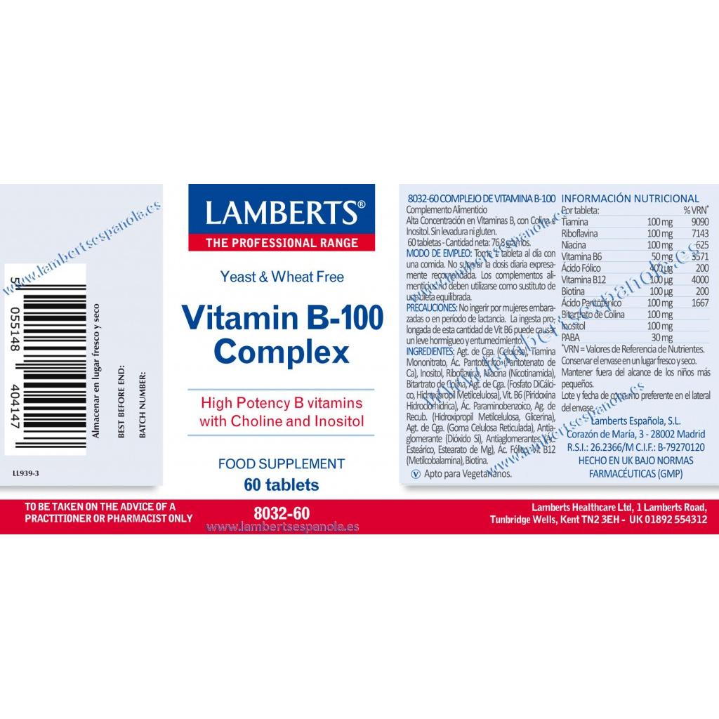 Opakowanie 2x Kompleks witamin B-100, Lamberts, 60 tabletek