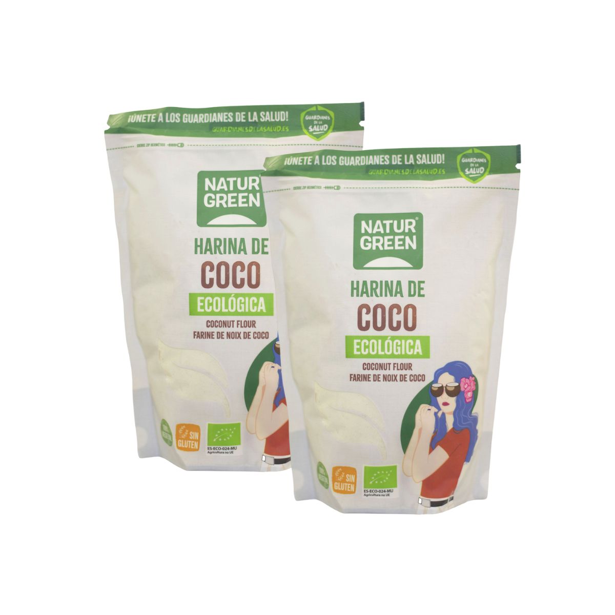 Lot de 2 paquets de farine de coco bio sans gluten NaturGreen de 500 g
