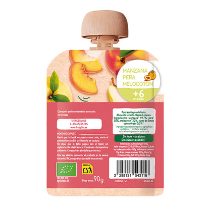Pouch di mela, pera e pesca (a partire dai 6 mesi) BabyBio 90 g