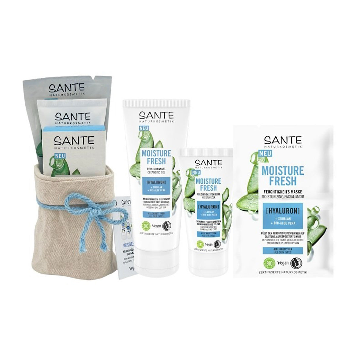 Gezichtsverzorgingspakket Moisture fresh CADEAU katoenen organizer Sante