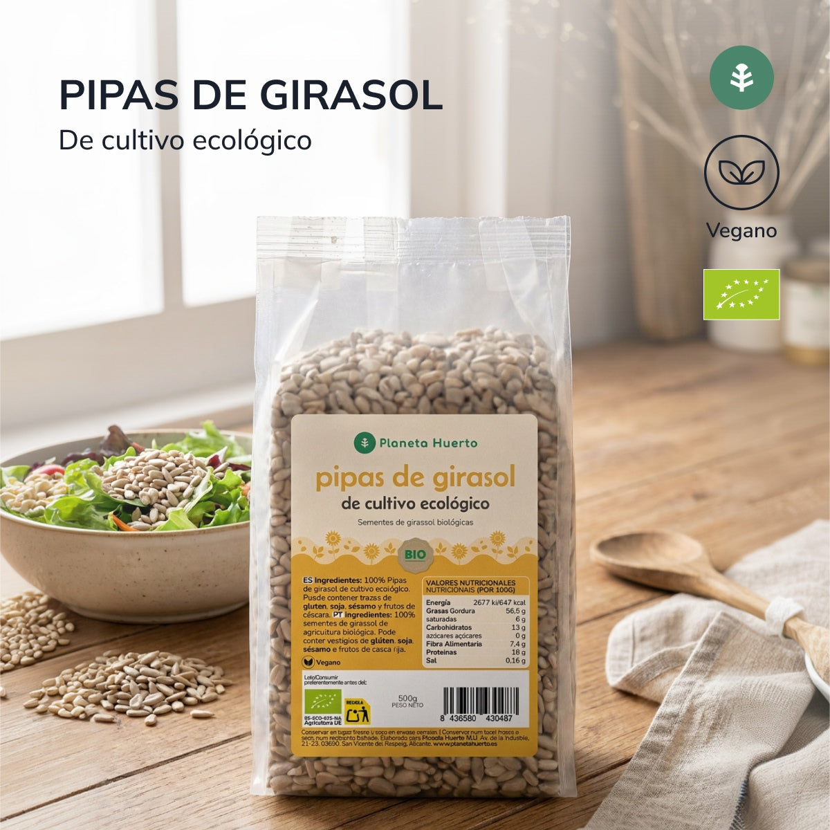 Packung 2x geschälte Sonnenblumenkerne ECO Planeta Huerto 500 g