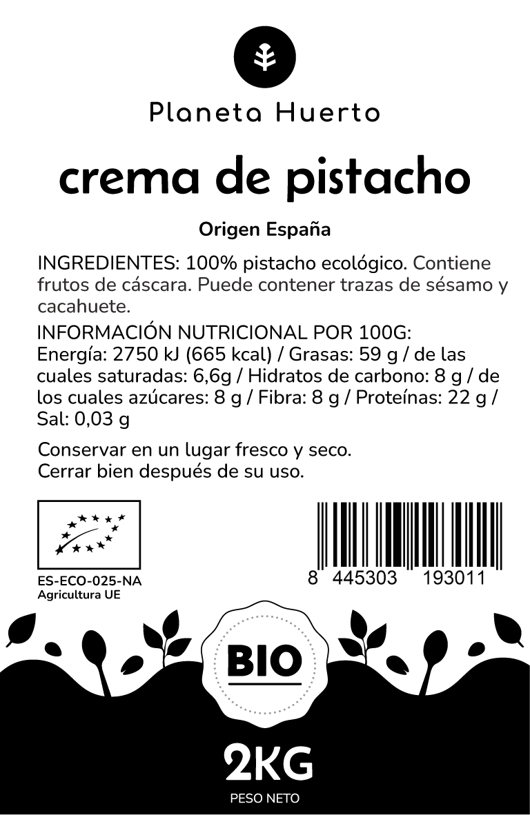 Crema di pistacchio ECO Planeta Huerto 2 kg